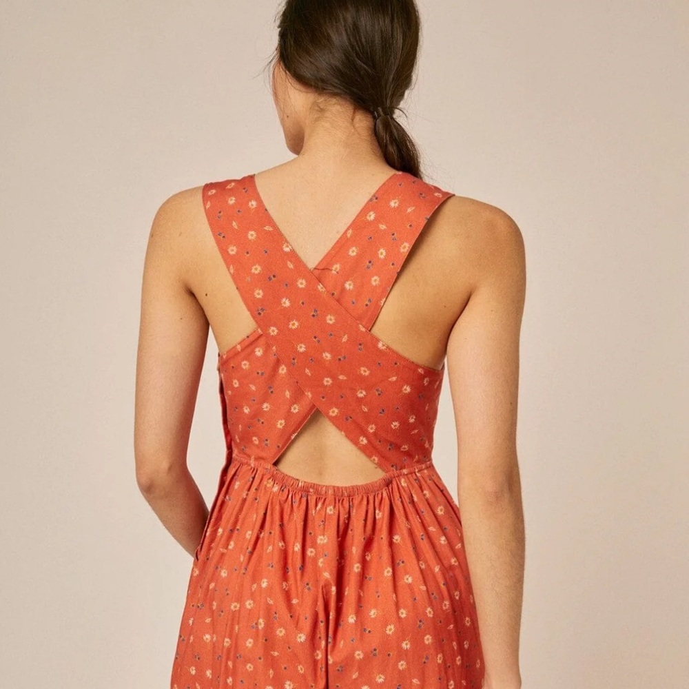 Sideline WW UK June Orange ditsy floral cross-back jumpsuit size M S 4 6 8 EUC